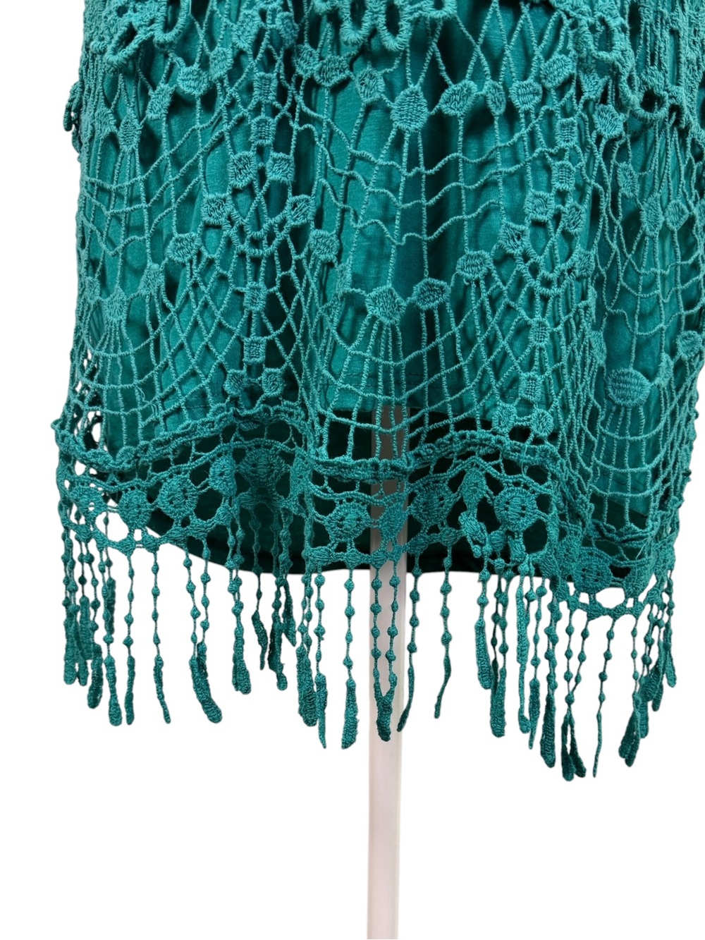 Signature Studio Teal Crochet Lace Fringe Boho Tunic Top M - Picture 3 of 11